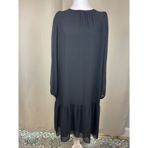 Wilfred by Aritzia Black Long Sleeve Ruffle Hem Dress – Size Small